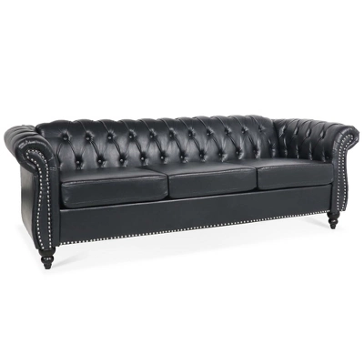 ModernLuxe 84.65" Chesterfield 3-Seater Upholstered Sofa - Tufted Scrolled Arm Couch 7 ModernLuxe 84.65" Chesterfield 3-Seater Upholstered Sofa - Tufted Scrolled Arm Couch - Image 5