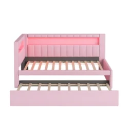 Twin Size Upholstered Platform Bed Frame With Twin Trundle Bed, USB Ports And LED Light -ModernLuxe -Luxe Furniture Sale GUEST adf1c56c bed4 4432 b50f 3f252ed2eaad