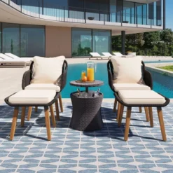 ModernLuxe 5-Piece Patio Conversation Set with Pop-Up Cool Bar Table