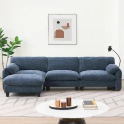 ModernLuxe Modular Sectional Sofa with USB Ports, Phone Holder & Side Pockets