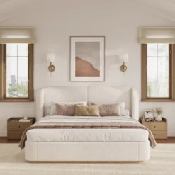 Queen/King Size Platform Bed Frame With Upholstered Headboard - ModernLuxe