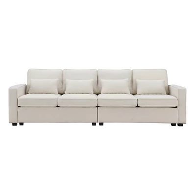 104" 4-Seater Modern Minimalist Linen Fabric Sofa With Arm Pockets And 4 Pillows - ModernLuxe 6 104" 4-Seater Modern Minimalist Linen Fabric Sofa With Arm Pockets And 4 Pillows - ModernLuxe - Image 4