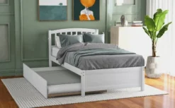 Twin Size Platform Bed Wood Bed Frame With Trundle-ModernLuxe