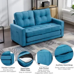 59.4" Upholstered Loveseat Sofa Couch, Pull-Out Sofa Bed With Side Pocket-ModernLuxe -Luxe Furniture Sale GUEST b4665278 4c9c 4cf7 ac09 01941263a853