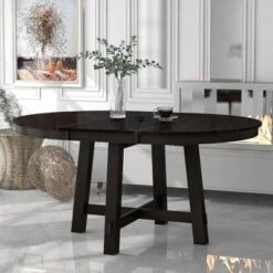 ModernLuxe Farmhouse Round Extendable Wood Dining Table with 16" Leaf