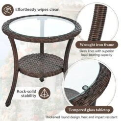 3-PCS Patio Conversation Set Outdoor Leisure Set Furniture Set With 2 Rattan Chairs & Glass Round Table For Patios, Balconies, Courtyard -ModernLuxe -Luxe Furniture Sale GUEST b55b94d0 4a76 4d28 975c 3aa453598e6b