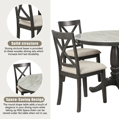 ModernLuxe 5-Piece Round Dining Set with Faux Marble Table and 4 Upholstered Chairs 12 ModernLuxe 5-Piece Round Dining Set with Faux Marble Table and 4 Upholstered Chairs - Image 10