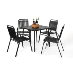 ModernLuxe 5 or 7 Piece Outdoor Dining Set - Steel Patio Furniture Group with 3D Embossed Table