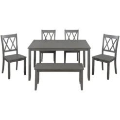 ModernLuxe 6-Piece Farmhouse Rustic Wooden Dining Table Set with 4 Cross Back Chairs and Bench -Luxe Furniture Sale GUEST b62908f4 21ce 4a2d 9c38 b2bf30ec3688