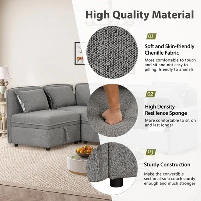 122.8" Minimalist Convertible Modular Sofa, Upholstered Sectional Sofa Couch With 5 Pillows-ModernLuxe 6 122.8" Minimalist Convertible Modular Sofa, Upholstered Sectional Sofa Couch With 5 Pillows-ModernLuxe - Image 5