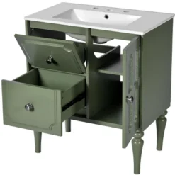 ModernLuxe 30" Retro-Style Freestanding Bathroom Vanity with Ceramic Sink - Green -Luxe Furniture Sale GUEST b74e7a6a 58e9 4f63 9096 dd3d0e57a76b