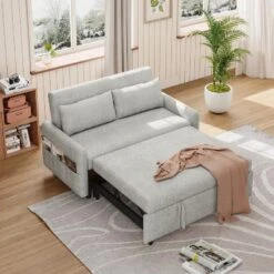 Pull-out Sleeper Sofa Bed, Convertible Loveseat Sofa Couch With Adjsutable Backrest, Two Throw Pillows And USB Ports -ModernLuxe