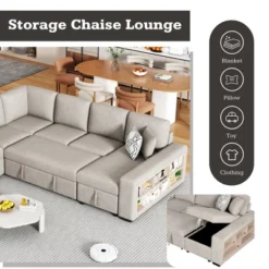 109"W U-Shaped Sectional Sofa, Pull-Out Sofa Bed With 2 USB Ports, A Storage Chaise Lounge And 4 Back Pillows 4B - ModernLuxe -Luxe Furniture Sale GUEST b7fb94a4 8427 4250 b40a 4c8a7ee098c3