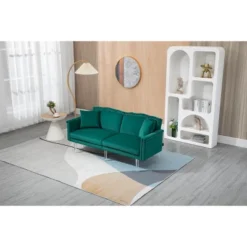 ModernLuxe Velvet Upholstered Loveseat Sofa with Acrylic Legs & 2 Pillows