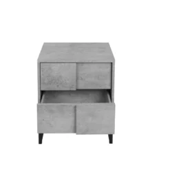Modern Nightstand With Geometric Elements, Bedside Table With 2 Drawers, Cement Gray-ModernLuxe -Luxe Furniture Sale GUEST b8b2c24b 2c20 48c1 b81f 61a35701bcb9