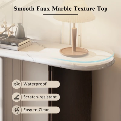 ModernLuxe 53.9" Modern Entryway Console Table with Oval Marble-Style Top and Solid Wood Curved Legs 5 ModernLuxe 53.9" Modern Entryway Console Table with Oval Marble-Style Top and Solid Wood Curved Legs - Image 3