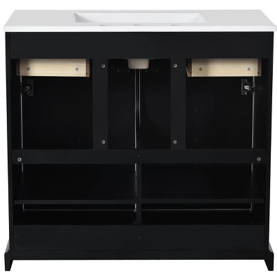 36'' Retro Bathroom Vanity With Ceramic Sink, Solid Wood Frame Freestanding Storage Cabinet With Soft-Close Doors & Drawers - ModernLuxe 12 36'' Retro Bathroom Vanity With Ceramic Sink, Solid Wood Frame Freestanding Storage Cabinet With Soft-Close Doors & Drawers - ModernLuxe - Image 10