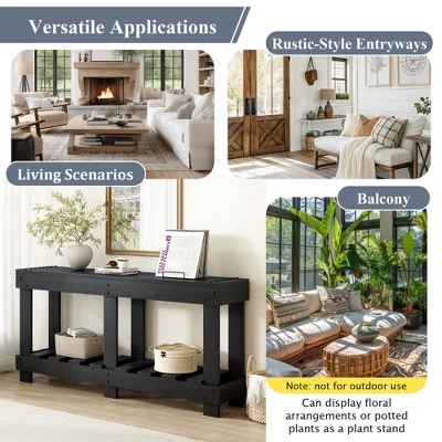 63" Vintage Console Table, Solid Fir Wood Entryway Table With 6 Legs, 4.5" Thick Desktop & Metal Rivet Decor For Living Room - ModernLuxe 4 63" Vintage Console Table, Solid Fir Wood Entryway Table With 6 Legs, 4.5" Thick Desktop & Metal Rivet Decor For Living Room - ModernLuxe - Image 2