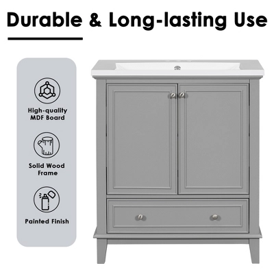 30"W Bathroom Vanity With Sink, Bathroom Cabinet With Doors And Drawer 4S - ModernLuxe 7 30"W Bathroom Vanity With Sink, Bathroom Cabinet With Doors And Drawer 4S - ModernLuxe - Image 5