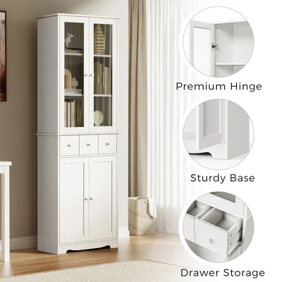 ModernLuxe 3-Tier Modern Bookshelf with LED Lights and Glass Doors - White 7 ModernLuxe 3-Tier Modern Bookshelf with LED Lights and Glass Doors - White - Image 5