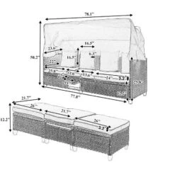 ModernLuxe 4-Piece Outdoor Wicker Sofa Set with Retractable Canopy & Lifting Table