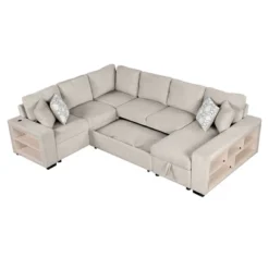 109"W U-Shaped Sectional Sofa, Pull-Out Sofa Bed With 2 USB Ports, A Storage Chaise Lounge And 4 Back Pillows 4B - ModernLuxe -Luxe Furniture Sale GUEST bb764f4c ef05 40dc 9621 5d851f689cc2