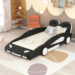 ModernLuxe Race Car-Shaped Twin Platform Bed with Safety Rails
