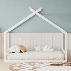 ModernLuxe Wooden House Bed Frame for Kids - Montessori Floor Bed