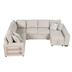 109"W U-Shaped Sectional Sofa, Pull-Out Sofa Bed With 2 USB Ports, A Storage Chaise Lounge And 4 Back Pillows 4B - ModernLuxe -Luxe Furniture Sale GUEST bc4204ca b2e0 45b2 ae5c bc1ae4cf16d2