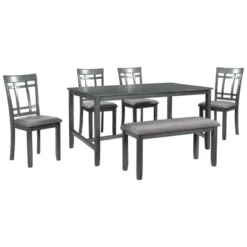 6-Piece Farmhouse Rustic Wooden Dining Table Set With 4 Chairs And Bench, Antique Gray - ModernLuxe 16 6-Piece Farmhouse Rustic Wooden Dining Table Set With 4 Chairs And Bench, Antique Gray - ModernLuxe -Luxe Furniture Sale GUEST bd2a4907 1e4f 4218 8658 82a94cbe3e7c
