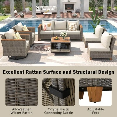 ModernLuxe 8-Piece Wicker Patio Set with Swivel Rocking Chairs 6 ModernLuxe 8-Piece Wicker Patio Set with Swivel Rocking Chairs - Image 4