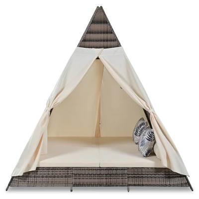 ModernLuxe 90.5" Outdoor Sunbed with Pyramid Tent Canopy and Privacy Curtains 6 ModernLuxe 90.5" Outdoor Sunbed with Pyramid Tent Canopy and Privacy Curtains - Image 4