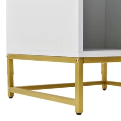 Nightstand With USB Charging Ports, End Table With 1 Drawer And Metal Legs, White+Natural Finish-ModernLuxe 19 Nightstand With USB Charging Ports, End Table With 1 Drawer And Metal Legs, White+Natural Finish-ModernLuxe -Luxe Furniture Sale GUEST be359f8e 5d09 491a a041 954a9f049642