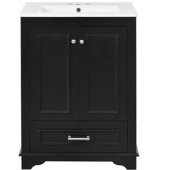 24" Bathroom Vanity With Ceramic Sink, Modern Freestanding Storage Cabinet With Silver Handles & Soft Closing Doors - ModernLuxe -Luxe Furniture Sale GUEST be4e532d ba95 4f7a 80bb 404e3163f742