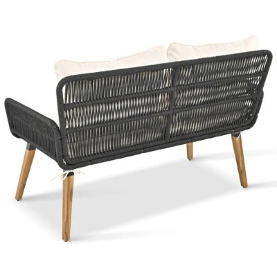 ModernLuxe 6-Piece Rope Patio Conversation Set with Acacia Wood Bar Table and Ice Bucket 9 ModernLuxe 6-Piece Rope Patio Conversation Set with Acacia Wood Bar Table and Ice Bucket - Image 7