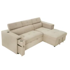 96" L-Shape Sectional Sofa With Adjustable Headrest, Wireless Charging And Cup Holders, Pull-Out Sofa Bed With Hidden Storage - ModernLuxe -Luxe Furniture Sale GUEST bf75fd9e 94dc 4944 afbd 83674b5328fe