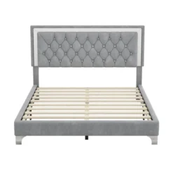Queen Size Velvet Upholstered Platform Bed Frame With LED Lights And Tufted Headboard-ModernLuxe 10 Queen Size Velvet Upholstered Platform Bed Frame With LED Lights And Tufted Headboard-ModernLuxe -Luxe Furniture Sale GUEST c043f128 571c 41da a17f 3f1d41ccdc06