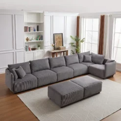 106"W Modular Combination Style Sofa, Modern Minimalist Corduroy Sofa With 2 Comfort Pillows And USB & C Charging Ports 4S - ModernLuxe -Luxe Furniture Sale GUEST c0791bfc 7dca 4653 ab27 f5b1232f31b4