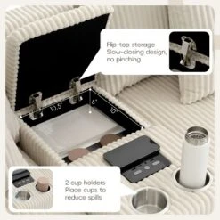 114''W Corduroy L-Shaped Sectional Sofa With Bluetooth Speakers, USB Charger, Cup Holders And Ottoman - ModernLuxe -Luxe Furniture Sale GUEST c165bb3a b380 45d3 9348 5d5077a35496