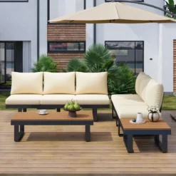 ModernLuxe 4-Piece Outdoor Sectional Sofa & Adjustable Reclining Patio Set