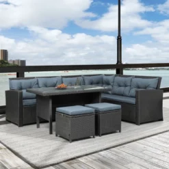 ModernLuxe 6-Piece Outdoor Patio Sectional Sofa Set with Tempered Glass Table