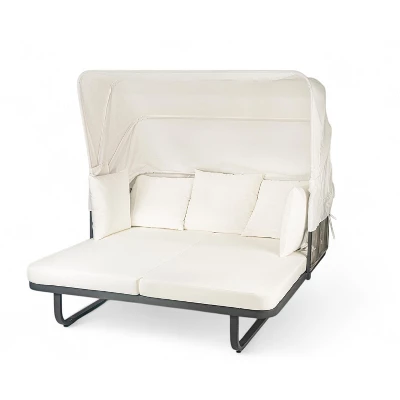 57"W Outdoor Daybed Sunbed, Patio Rattan Chaise Lounge With Canopy, Detachable Pillows For Patio, Backyard, Pool -ModernLuxe 11 57"W Outdoor Daybed Sunbed, Patio Rattan Chaise Lounge With Canopy, Detachable Pillows For Patio, Backyard, Pool -ModernLuxe - Image 9