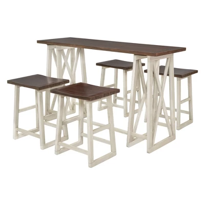 Rustic Wood Counter Height 5-Piece Dining Set With 4 Stools - ModernLuxe 5 Rustic Wood Counter Height 5-Piece Dining Set With 4 Stools - ModernLuxe - Image 3