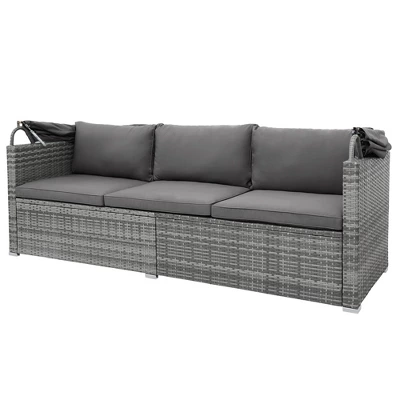 ModernLuxe 5-Piece Outdoor Rattan Daybed & Sectional Sofa Set with Retractable Canopy 9 ModernLuxe 5-Piece Outdoor Rattan Daybed & Sectional Sofa Set with Retractable Canopy - Image 7