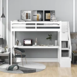 ModernLuxe Twin Size Loft Bed with Built-in Desk and Storage Staircase