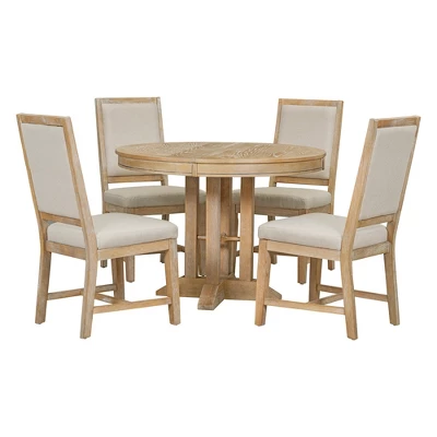 ModernLuxe 5-Piece Extendable Dining Set with Round Table and 4 Upholstered Chairs 7 ModernLuxe 5-Piece Extendable Dining Set with Round Table and 4 Upholstered Chairs - Image 5
