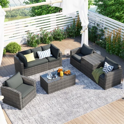 ModernLuxe 7-Piece Outdoor Wicker Sofa Set with Storage Box and Cushions 3 ModernLuxe 7-Piece Outdoor Wicker Sofa Set with Storage Box and Cushions