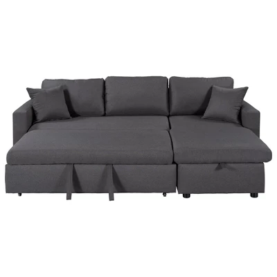 87.4"W Modern L-Shaped Sectional Sofa, Elegant Upholstered Sleeper Sofa Bed With Storage Chaise & 2 Throw Pillows, Gray - ModernLuxe 10 87.4"W Modern L-Shaped Sectional Sofa, Elegant Upholstered Sleeper Sofa Bed With Storage Chaise & 2 Throw Pillows, Gray - ModernLuxe - Image 8