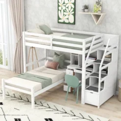 ModernLuxe Twin Loft Bed with Separate Bed, Desk, and Storage Staircase