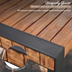 3pcs Patio Dining Set, Outdoor Dining Table With 2 Benches, Acacia Wood Top & Steel Frame, All Weather, Outdoor & Indoor, Natural -ModernLuxe -Luxe Furniture Sale GUEST c5a570cf 8f2a 4852 9136 ad478a33a80a